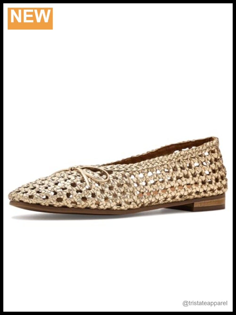 Woven Leather Ballet Flats Perforated Bow Detail Round Toe Low Heel
